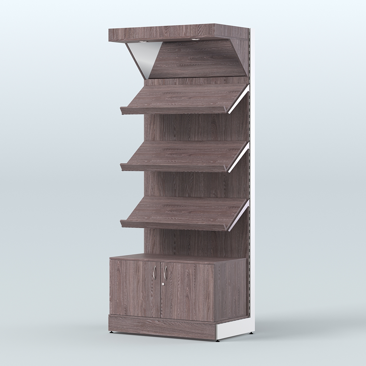 Стеллаж для хлеба и выпечки с тремя наклонными полками накопителем и фризом СХНПНФ-01 Ясень Анкор темный