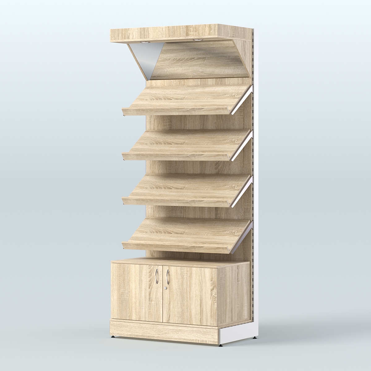 Стеллаж для хлеба и выпечки с четырьмя наклонными полками накопителем и фризом СХНПНФ-02 Дуб сонома