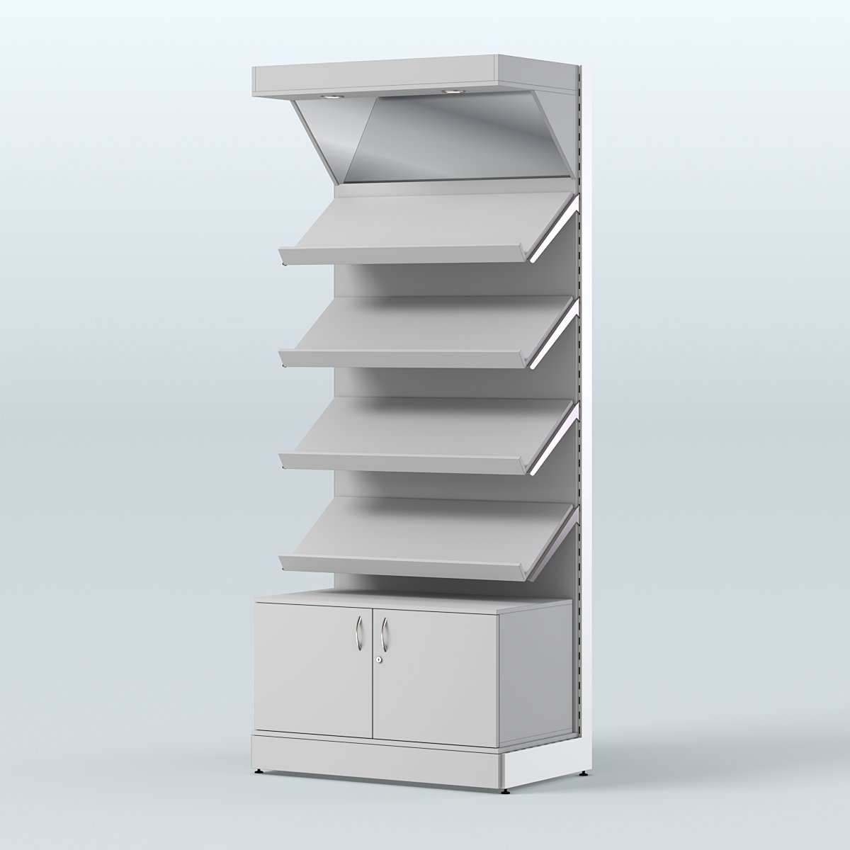 Стеллаж для хлеба и выпечки с четырьмя наклонными полками накопителем и фризом СХНПНФ-02 Серый