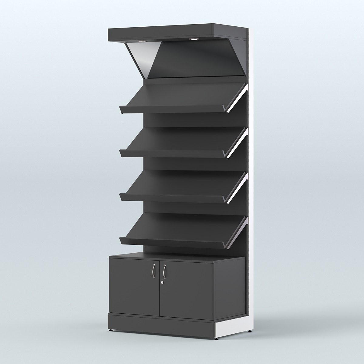 Стеллаж для хлеба и выпечки с четырьмя наклонными полками накопителем и фризом СХНПНФ-02 Черный