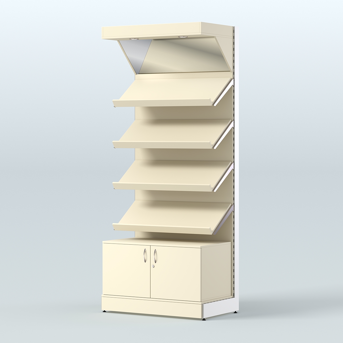 Стеллаж для хлеба и выпечки с четырьмя наклонными полками накопителем и фризом СХНПНФ-02 Крем Вайс