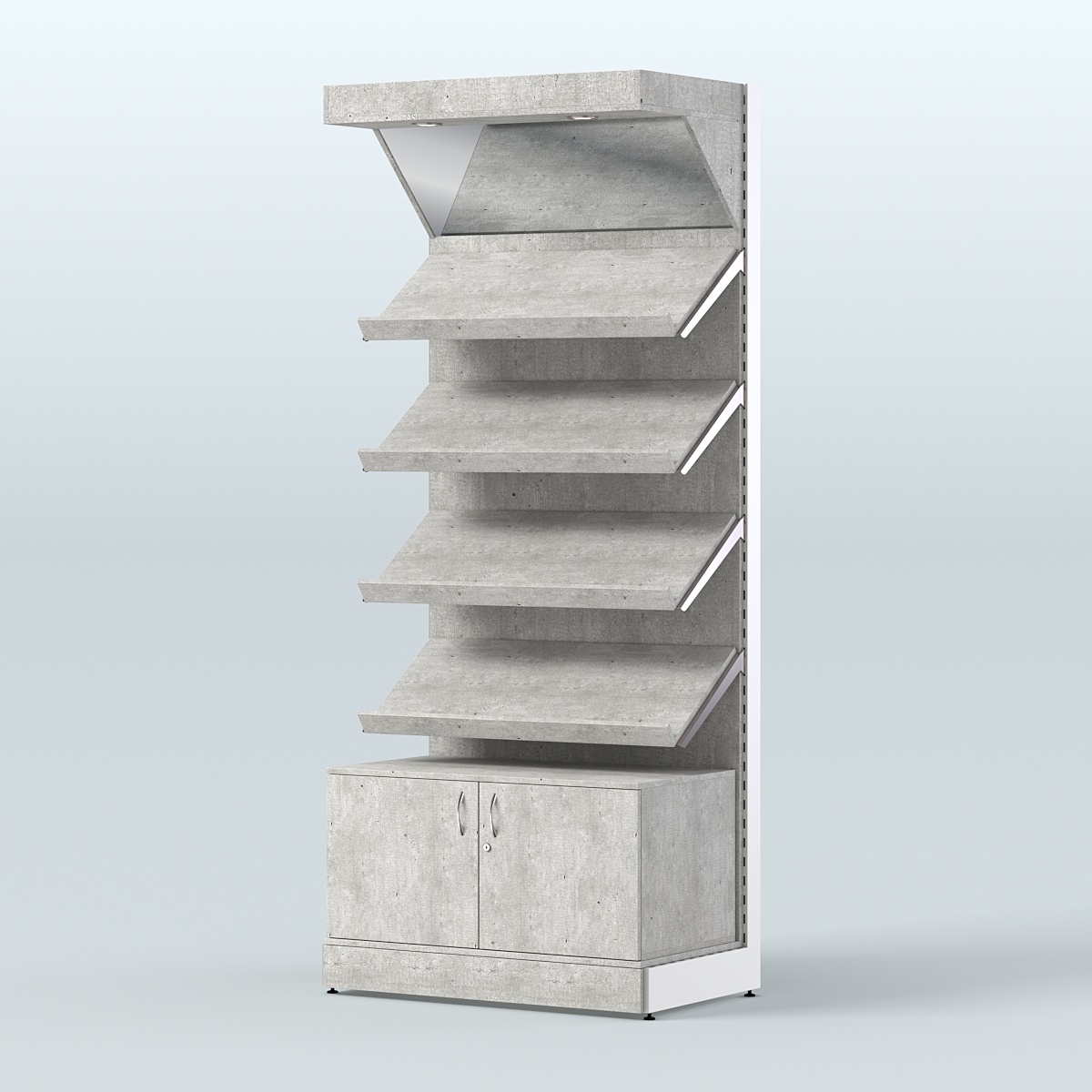 Стеллаж для хлеба и выпечки с четырьмя наклонными полками накопителем и фризом СХНПНФ-02 Метрополитан Грей