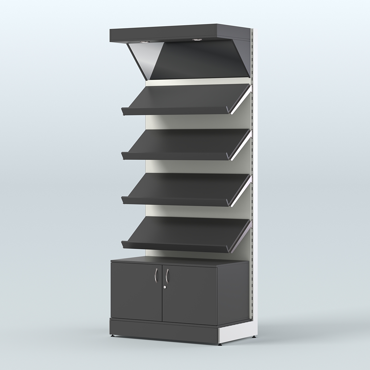 Стеллаж для хлеба и выпечки с четырьмя наклонными полками накопителем и фризом СХНПНФ-02 Черный и Белый