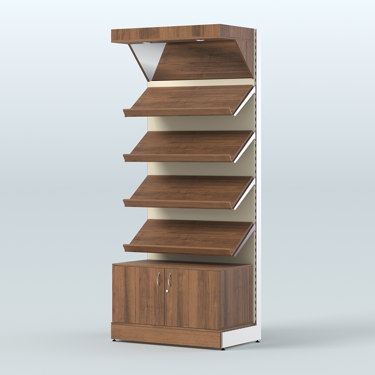 Стеллаж для хлеба и выпечки с четырьмя наклонными полками накопителем и фризом СХНПНФ-02 Орех + Крем Вайс