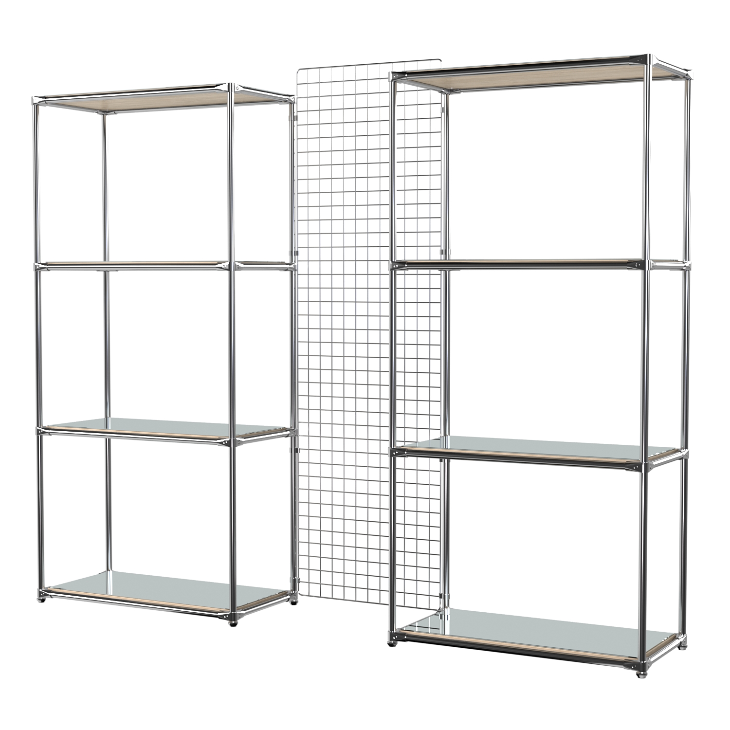 Сетчатый стеллаж СТИЛЬ с зеркальными полками и решеткой №31-4 Дуб Сонома