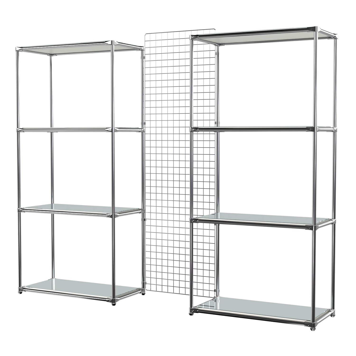 Сетчатый стеллаж СТИЛЬ с зеркальными полками и решеткой №31-4 Белый