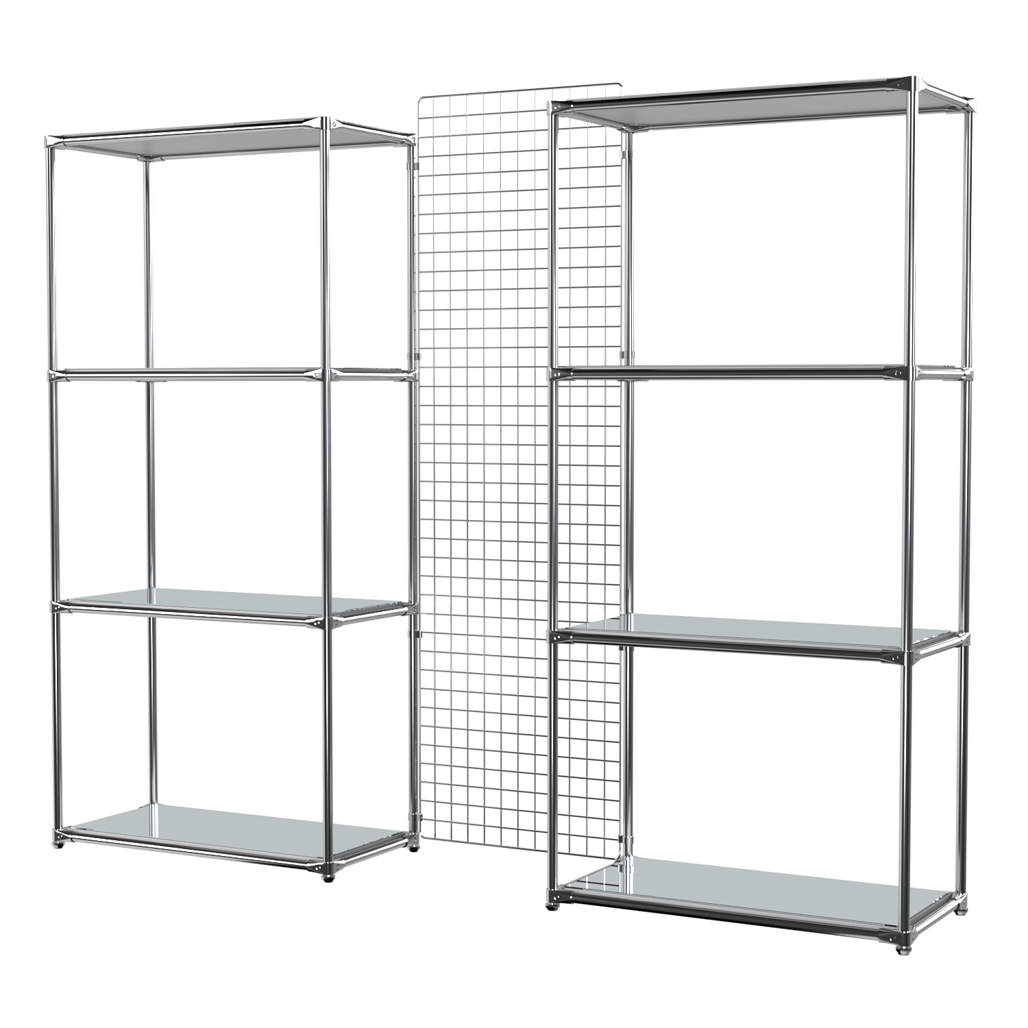 Сетчатый стеллаж СТИЛЬ с зеркальными полками и решеткой №31-4 Серый
