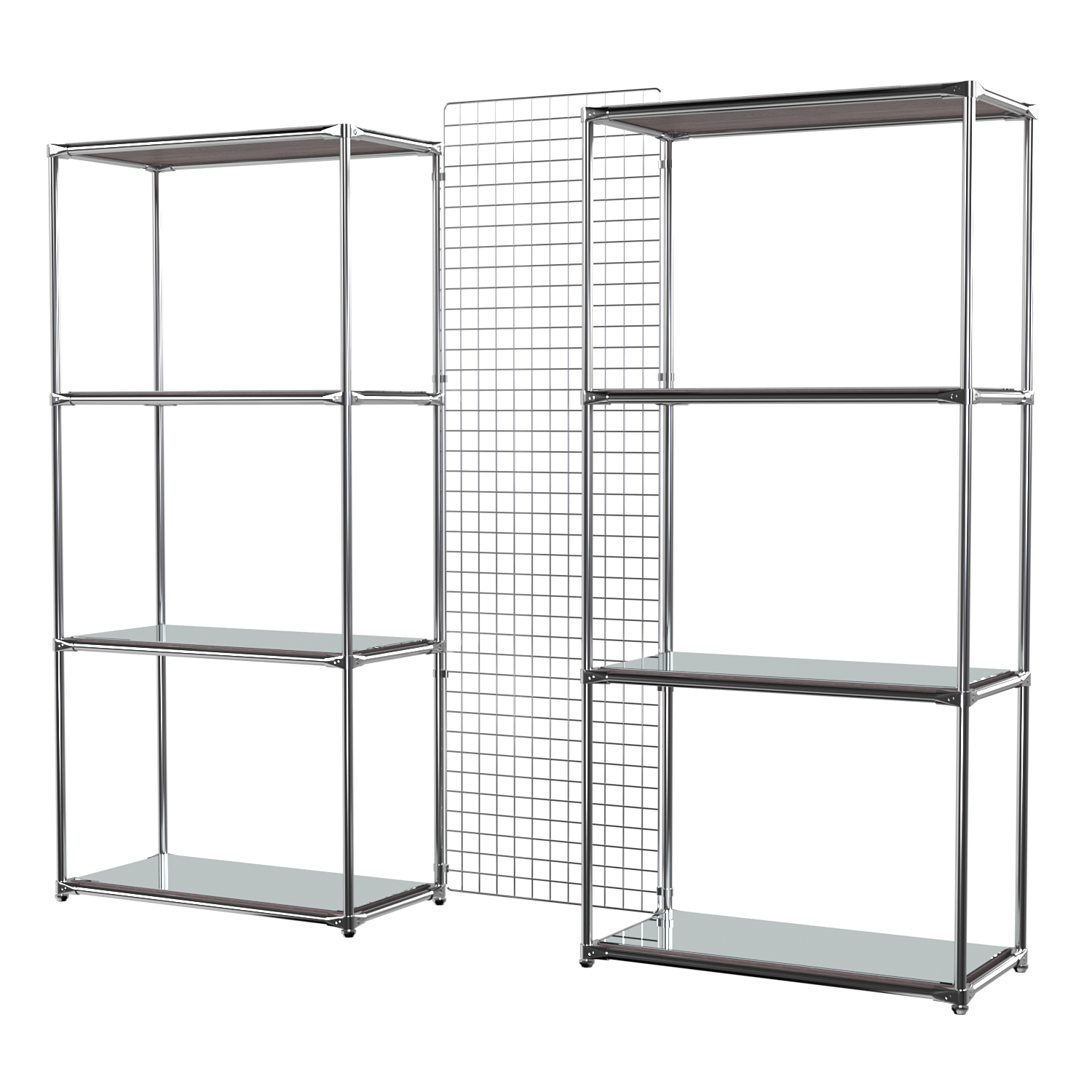 Сетчатый стеллаж СТИЛЬ с зеркальными полками и решеткой №31-4 Ясень Анкор темный - U31105