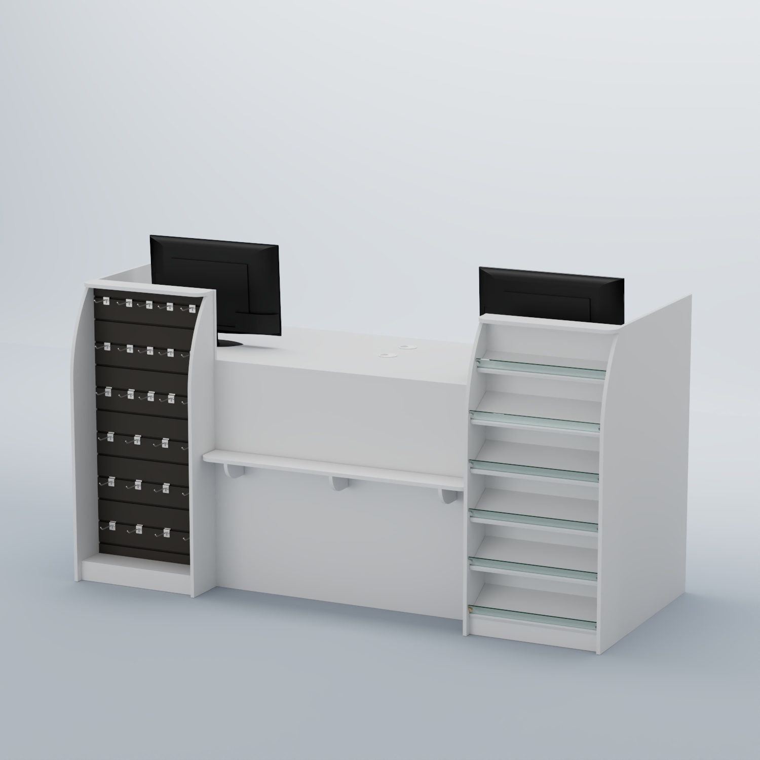 Ресепшен Атлант с фасадными наклонными полочками и экономпанелью №5 Белый и Черный