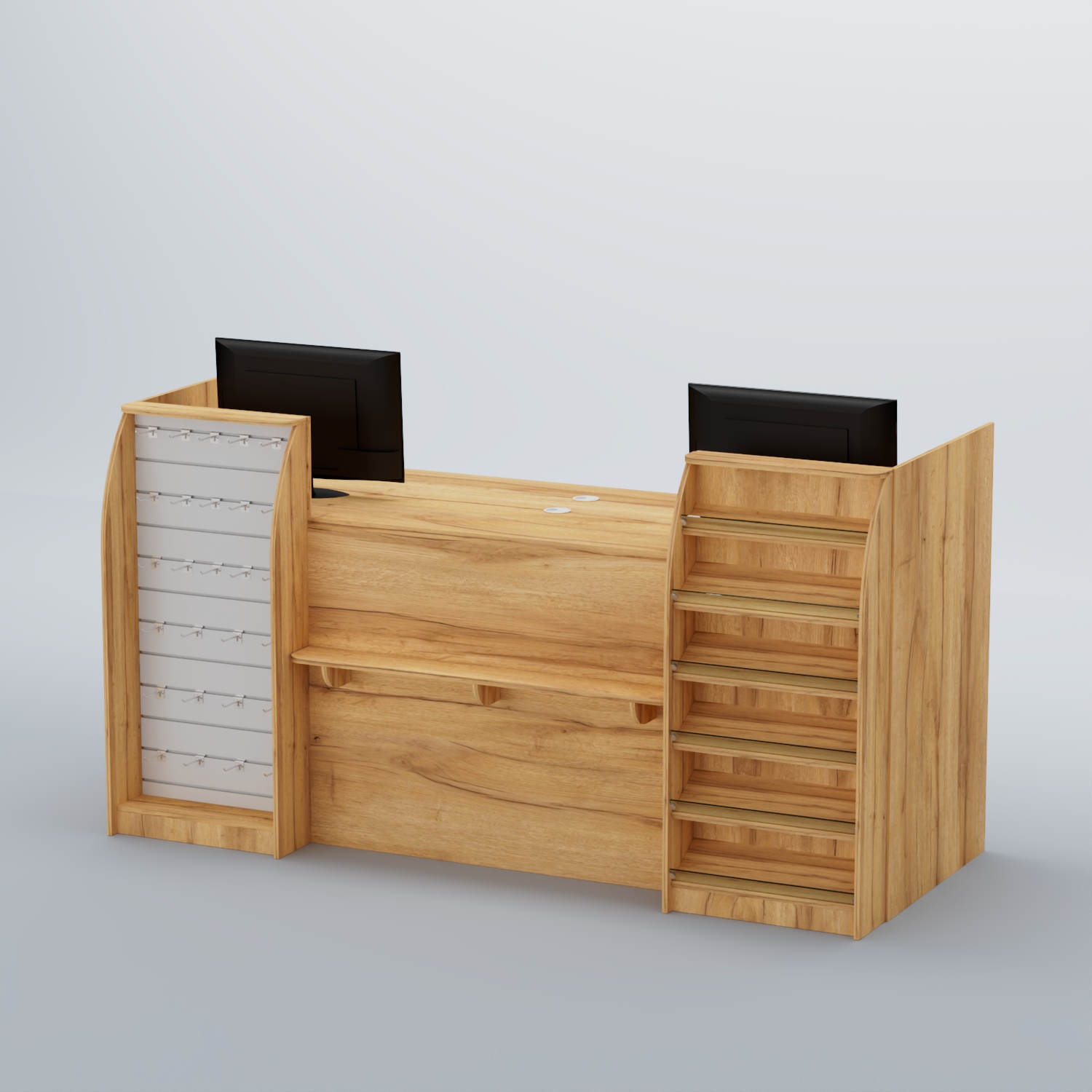 Ресепшен Атлант с фасадными наклонными полочками и экономпанелью №5 Дуб Золотистый