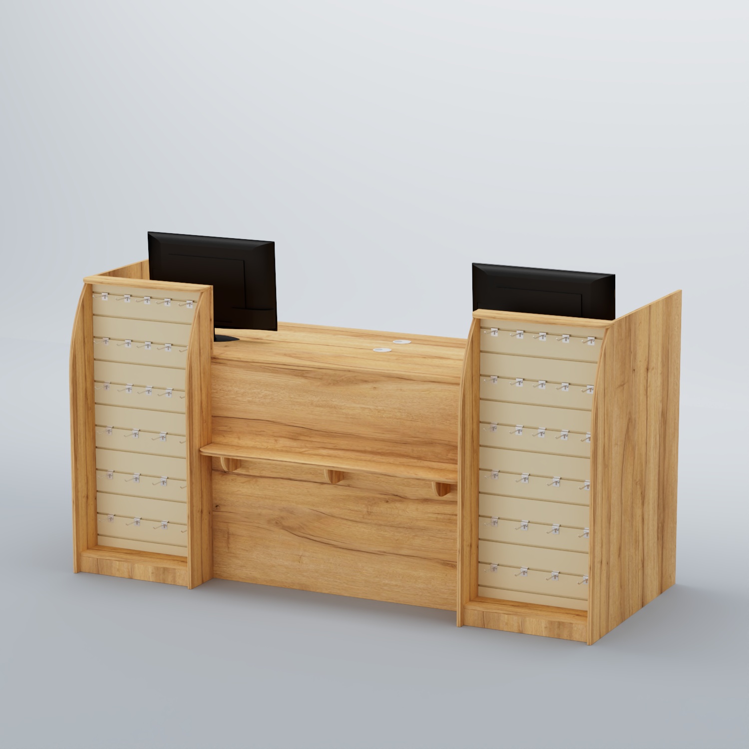 Ресепшен Атлант с фасадными наклонными экономпанелями №4 Дуб Золотистый и Крем Вайс