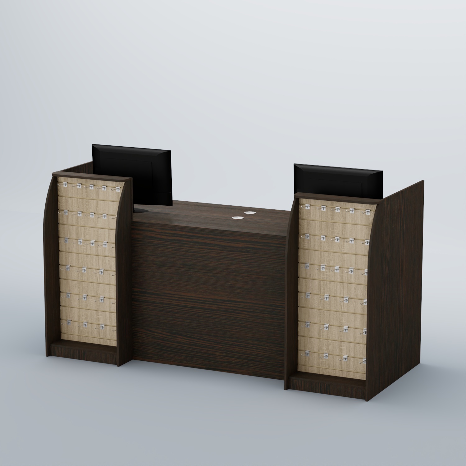 Ресепшен Атлант с фасадными наклонными экономпанелями №4 Дуб Венге + Дуб Сонома