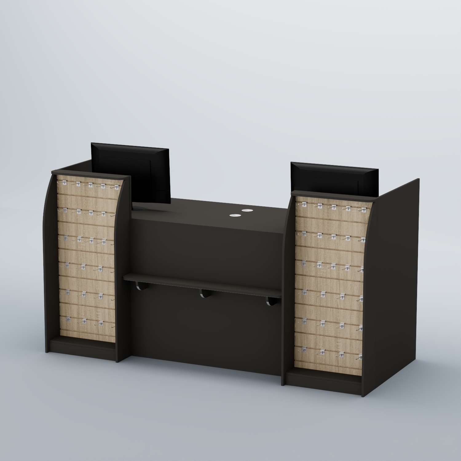 Ресепшен Атлант с фасадными наклонными экономпанелями №4 Черный + Дуб Сонома