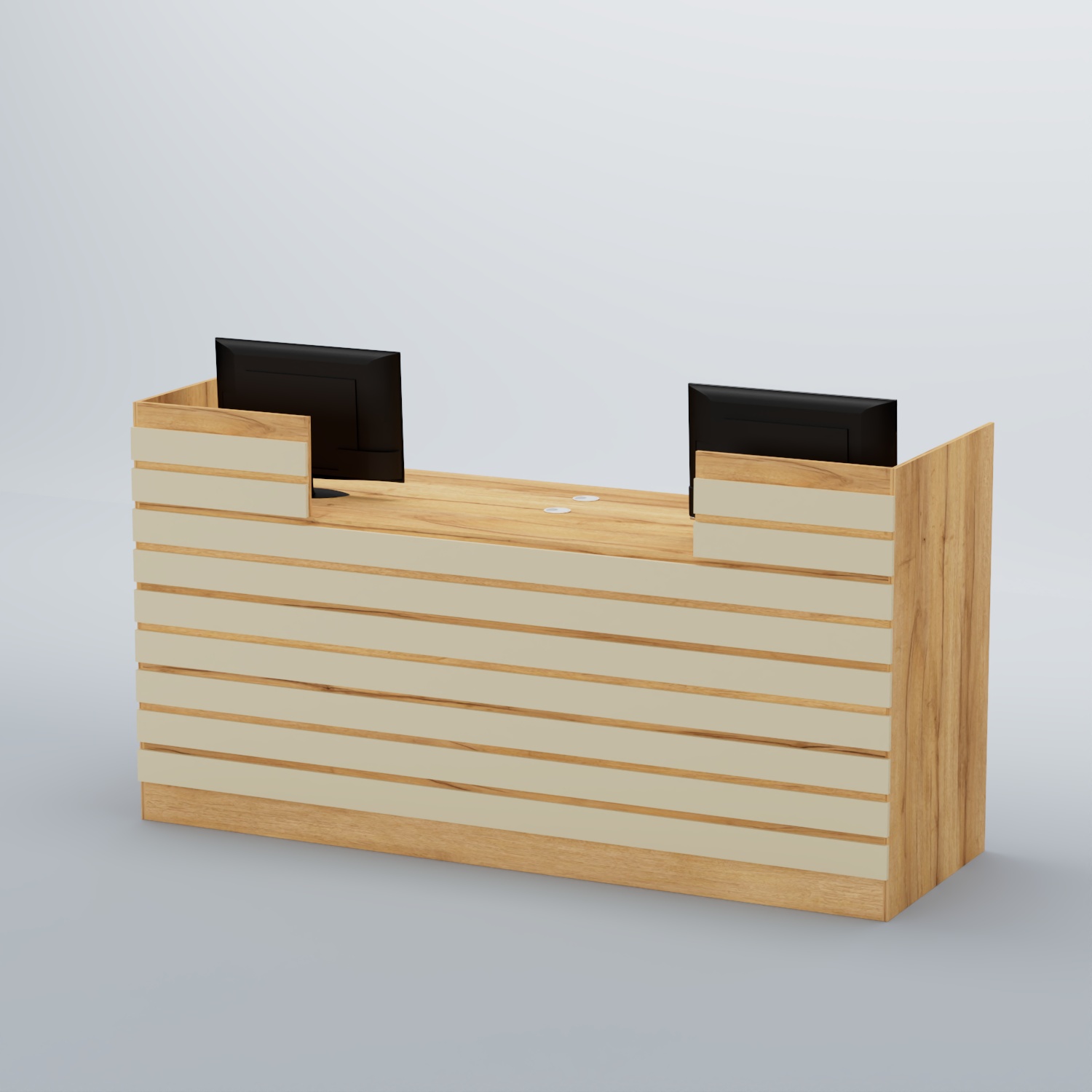 Ресепшен Атлант с накладными планками №6 Дуб Золотистый и Крем Вайс