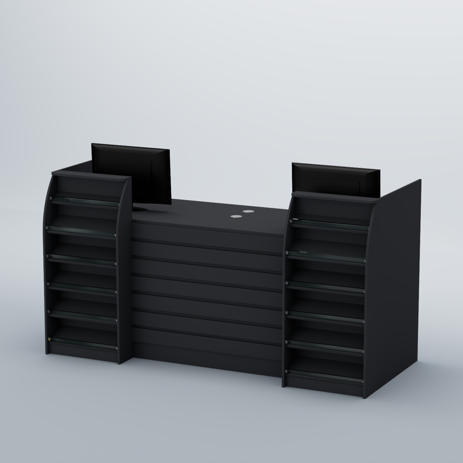 Ресепшен Атлант с накладными планками и наклонными полками №7 Антрацит