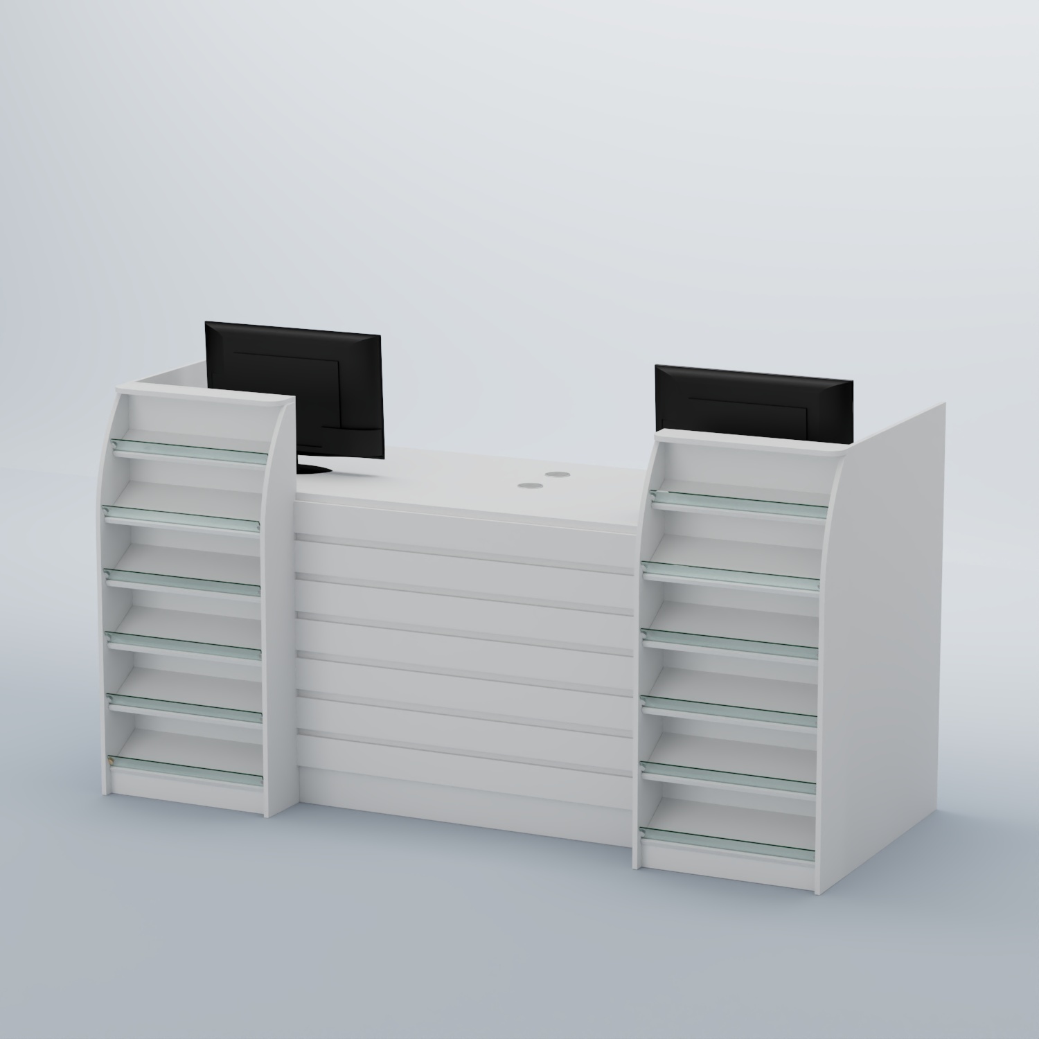 Ресепшен Атлант с накладными планками и наклонными полками №7 Белый