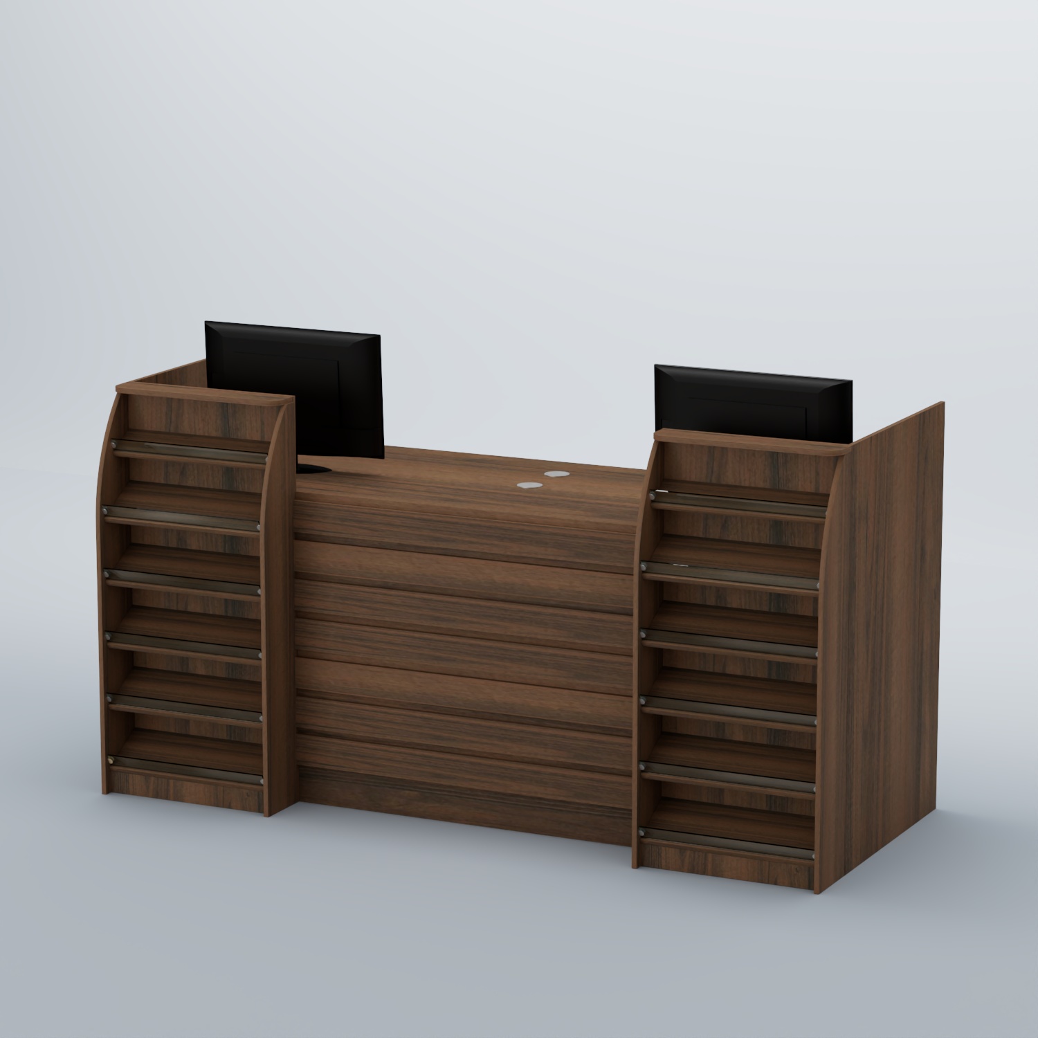 Ресепшен Атлант с накладными планками и наклонными полками №7 Орех