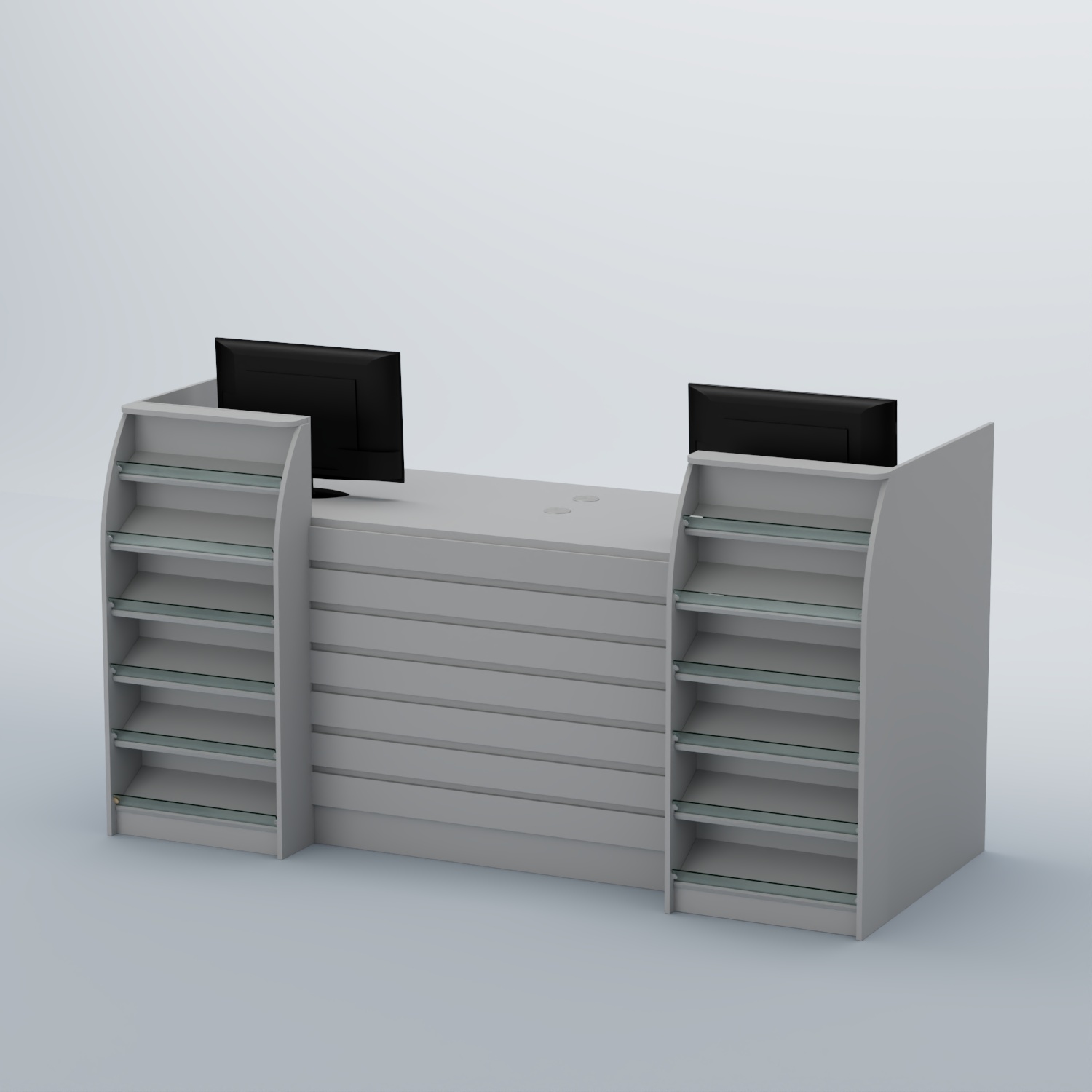 Ресепшен Атлант с накладными планками и наклонными полками №7 Серый