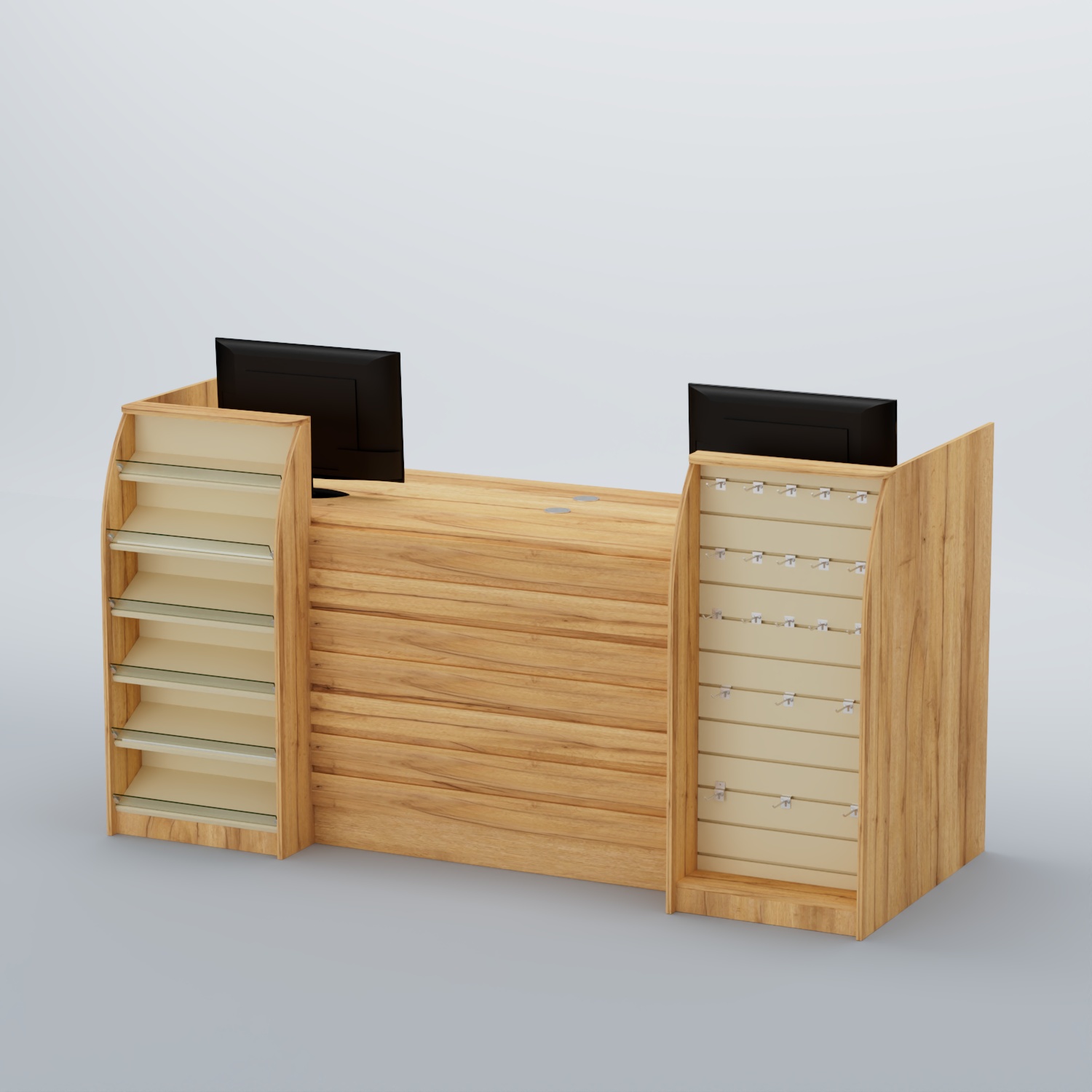 Ресепшен Атлант с накладными планками наклонными полками и экономпанелью №9 Дуб Золотистый