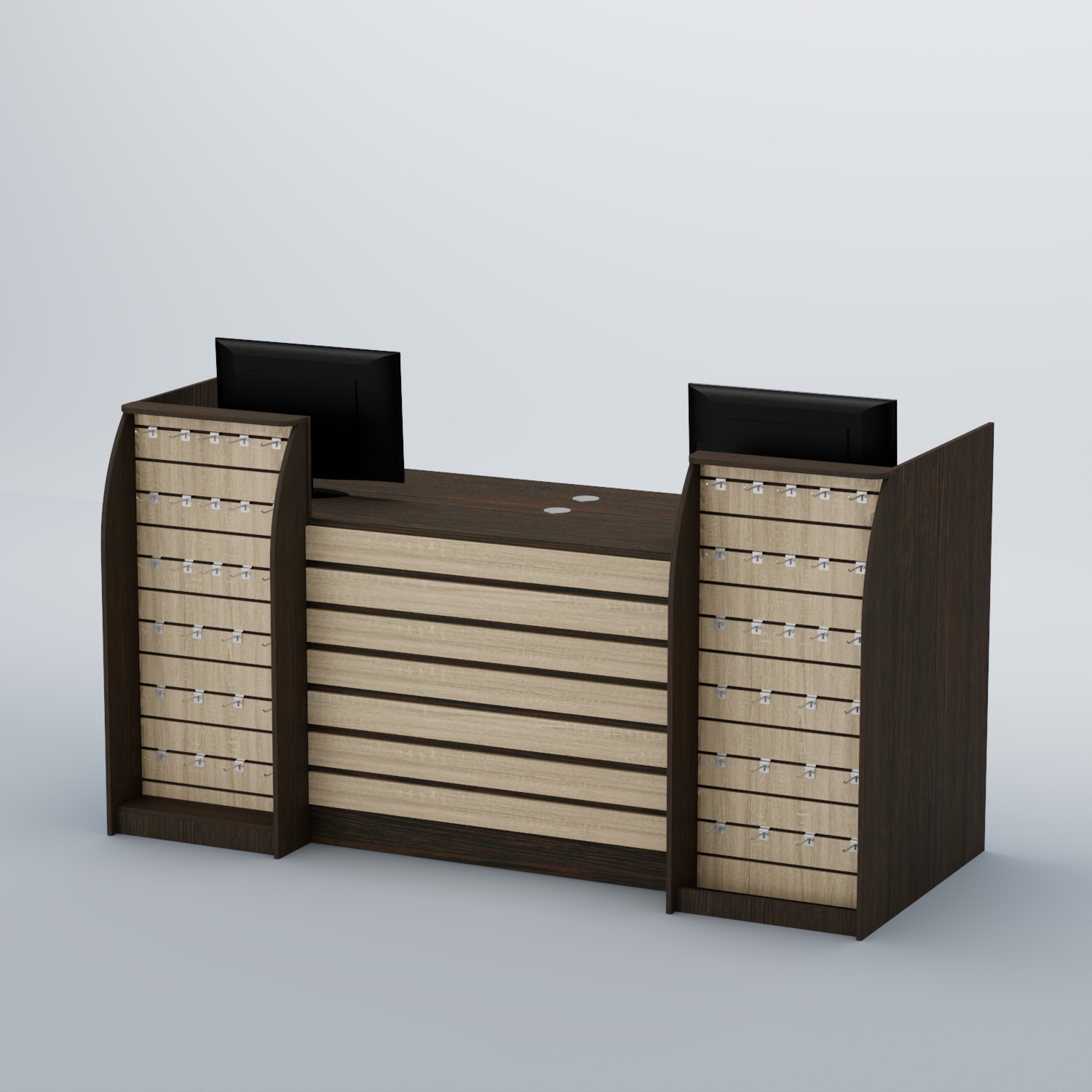 Ресепшен Атлант с накладными планками и экономпанелями №8 Дуб Венге + Дуб Сонома