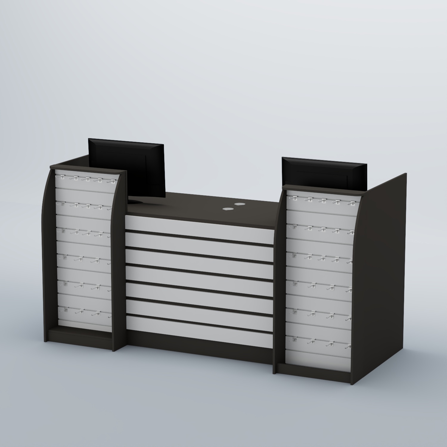 Ресепшен Атлант с накладными планками и экономпанелями №8 Черный + Белый