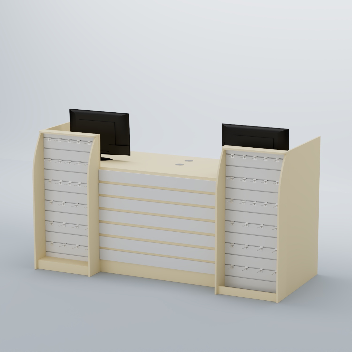 Ресепшен Атлант с накладными планками и экономпанелями №8 Крем Вайс + Белый