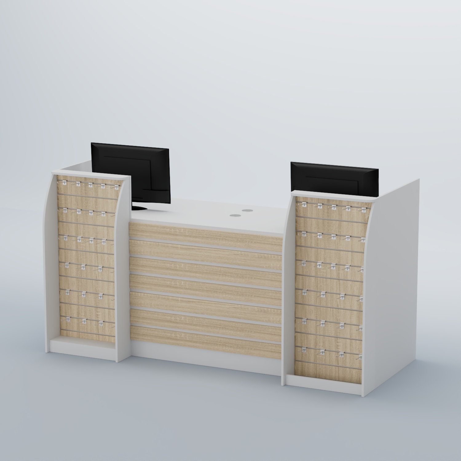 Ресепшен Атлант с накладными планками и экономпанелями №8 Белый + Дуб Сонома