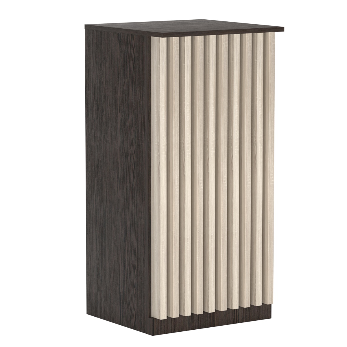 Торговый стол-прилавок квадратный для выдачи товара с планками серии ВЕРТИКАЛЬ №21 Дуб Венге и Дуб Сонома