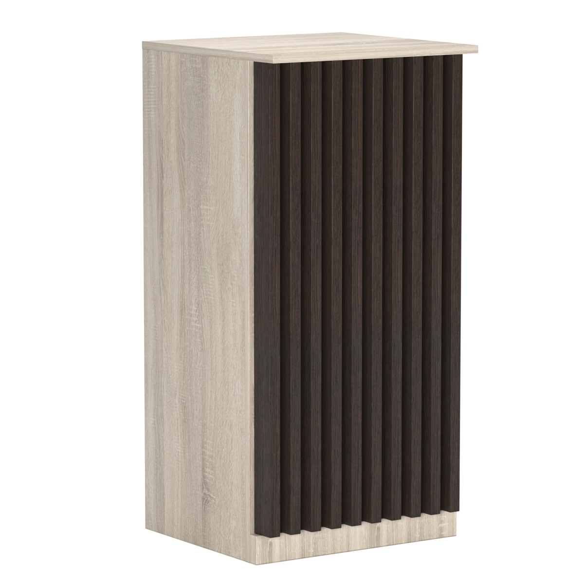 Торговый стол-прилавок квадратный для выдачи товара с планками серии ВЕРТИКАЛЬ №21 Дуб Сонома + Дуб Венге