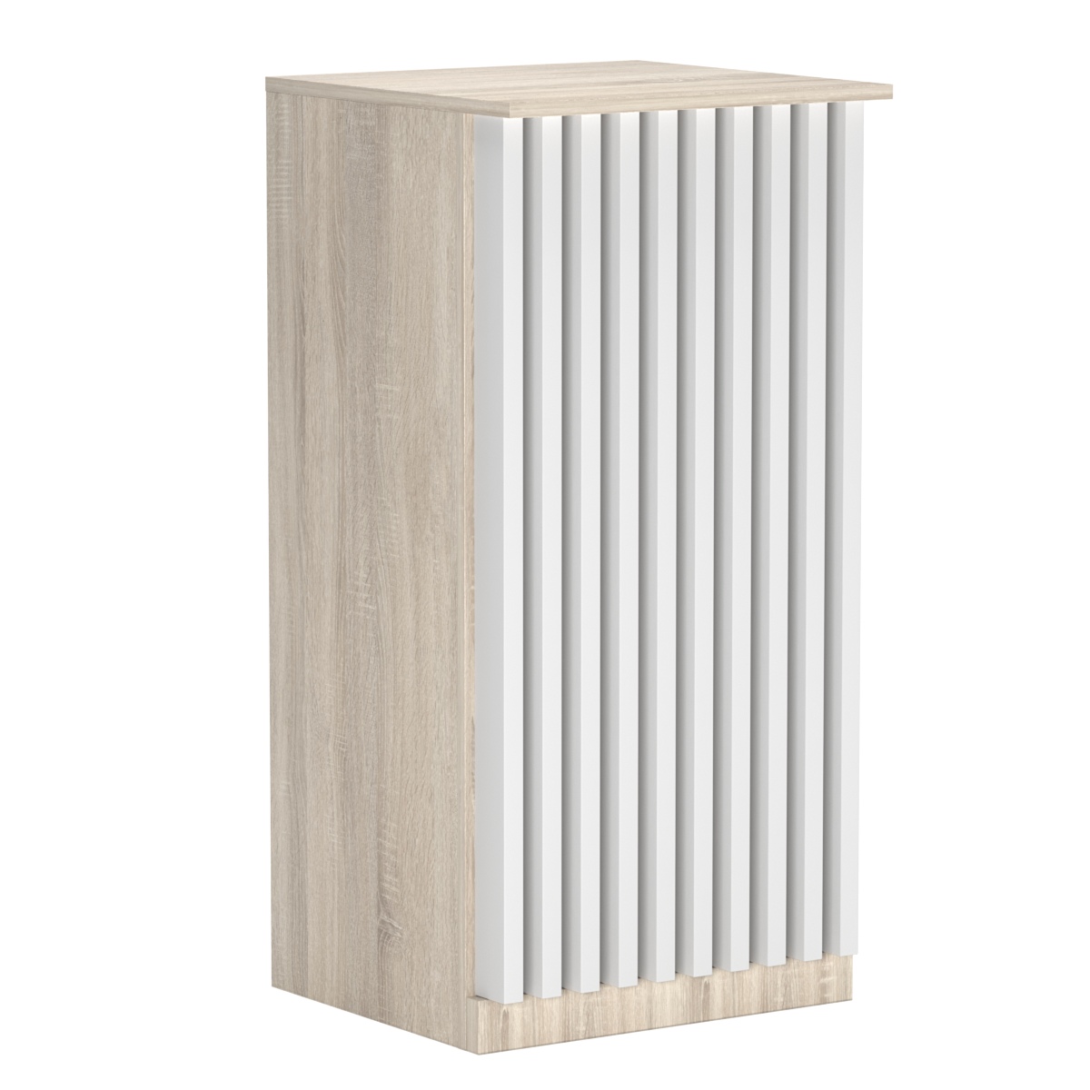 Торговый стол-прилавок квадратный для выдачи товара с планками серии ВЕРТИКАЛЬ №21 Дуб Сонома + Белый