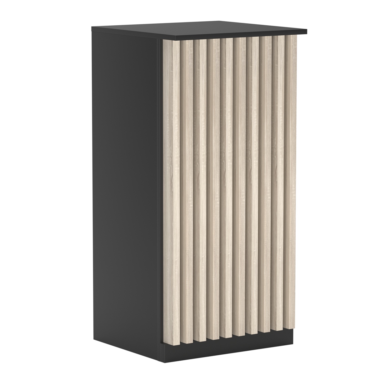 Торговый стол-прилавок квадратный для выдачи товара с планками серии ВЕРТИКАЛЬ №21 Черный + Дуб Сонома