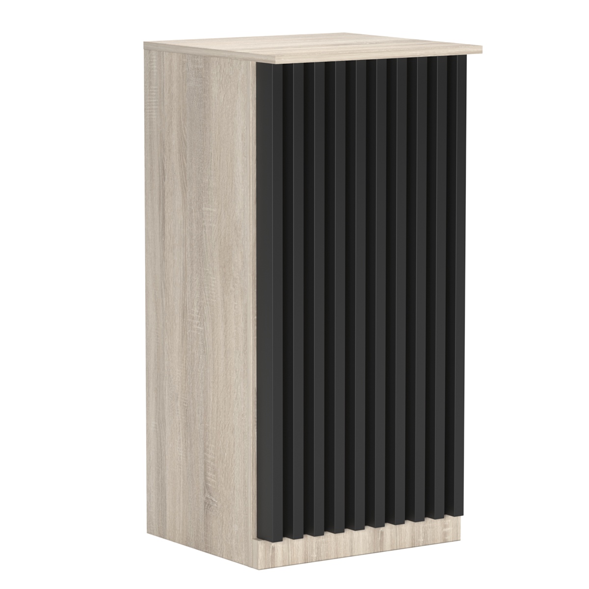 Торговый стол-прилавок квадратный для выдачи товара с планками серии ВЕРТИКАЛЬ №21 Дуб Сонома + Черный