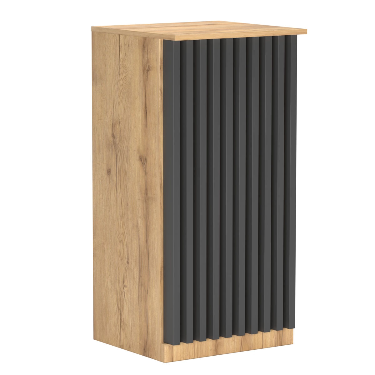 Торговый стол-прилавок квадратный для выдачи товара с планками серии ВЕРТИКАЛЬ №21 Дуб Золотистый и Темно-Серый