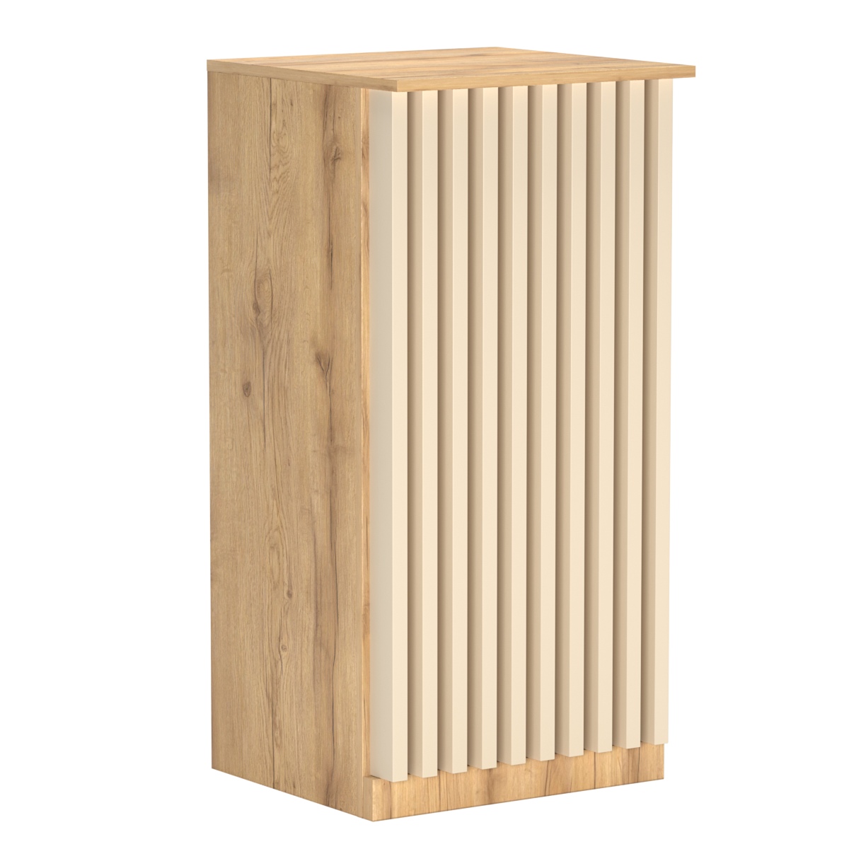 Торговый стол-прилавок квадратный для выдачи товара с планками серии ВЕРТИКАЛЬ №21 Дуб Золотистый и Крем Вайс