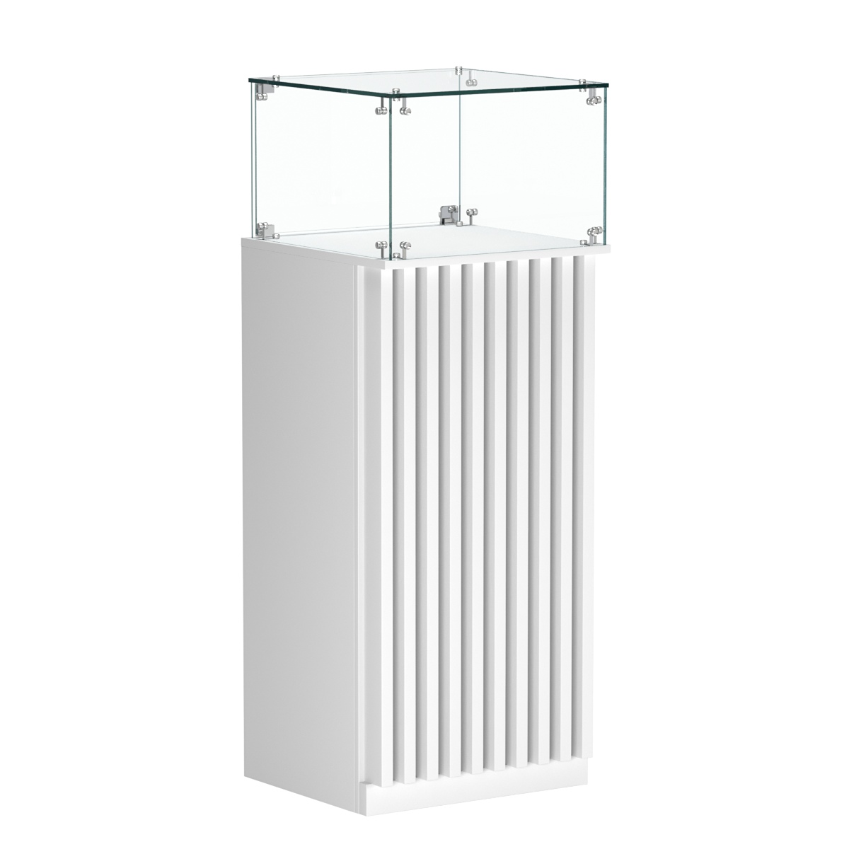 Торговый прилавок высокий квадратный с планками и стеклянным колпаком серии ВЕРТИКАЛЬ №11 Белый