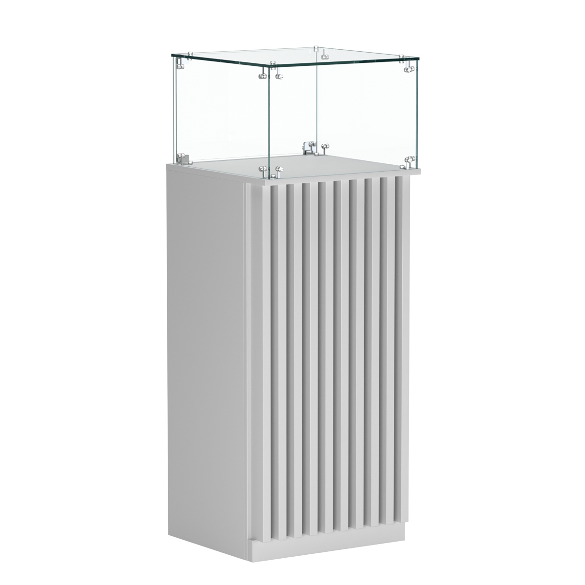 Торговый прилавок высокий квадратный с планками и стеклянным колпаком серии ВЕРТИКАЛЬ №11 Серый
