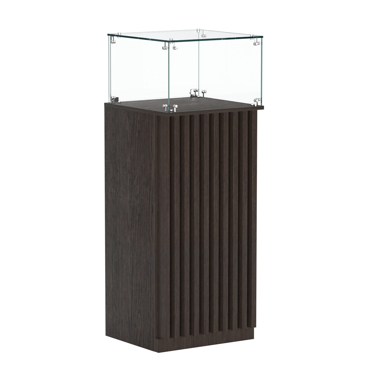 Торговый прилавок высокий квадратный с планками и стеклянным колпаком серии ВЕРТИКАЛЬ №11 Дуб Венге