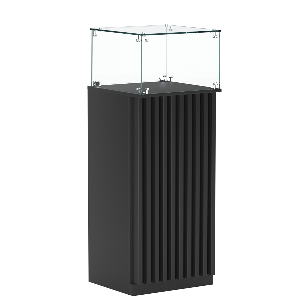 Торговый прилавок высокий квадратный с планками и стеклянным колпаком серии ВЕРТИКАЛЬ №11 Черный