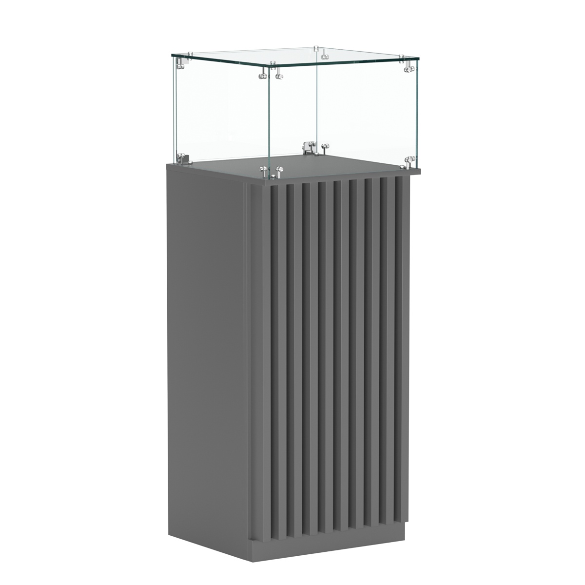 Торговый прилавок высокий квадратный с планками и стеклянным колпаком серии ВЕРТИКАЛЬ №11 Темно-Серый