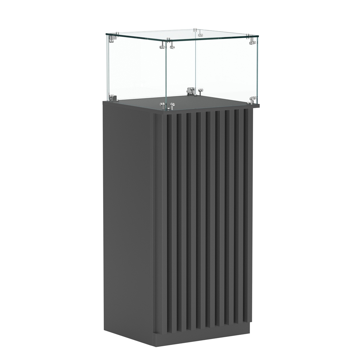 Торговый прилавок высокий квадратный с планками и стеклянным колпаком серии ВЕРТИКАЛЬ №11 Антрацит