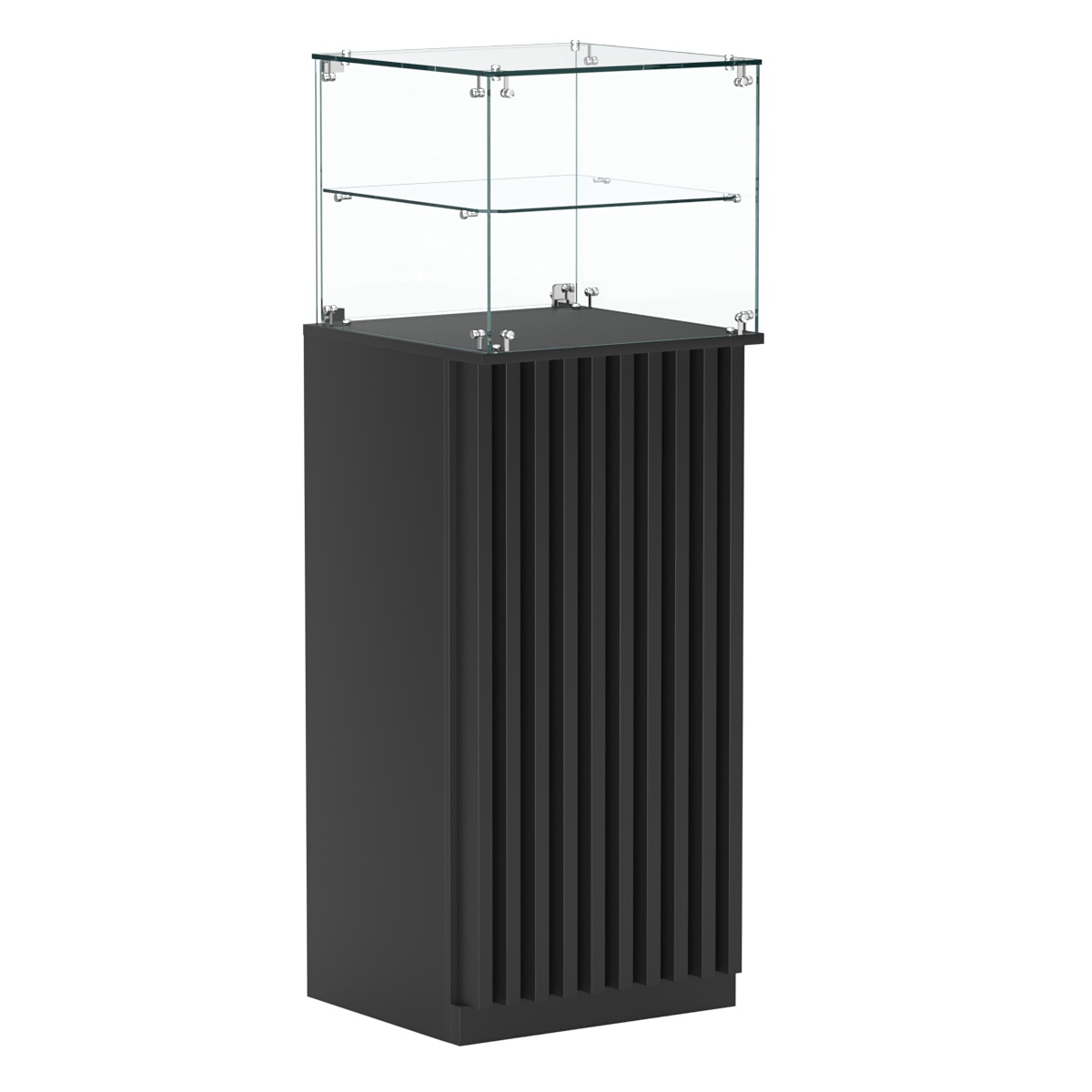 Торговый прилавок высокий квадратный с планками и одной полкой серии ВЕРТИКАЛЬ №12 Черный