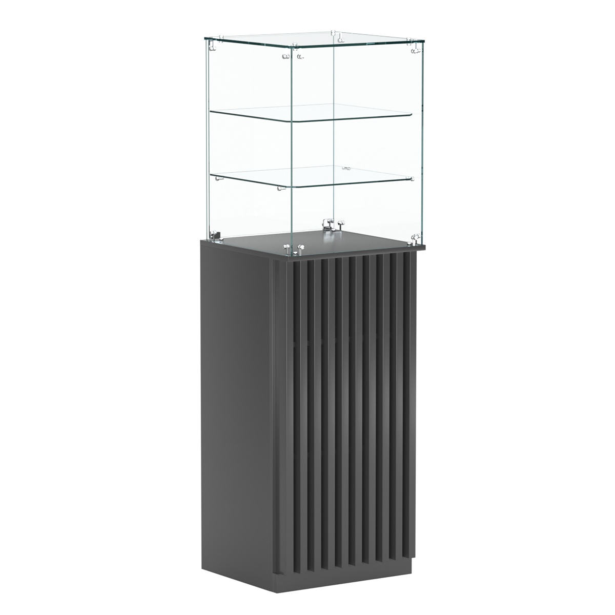 Торговый прилавок высокий квадратный с планками и двумя полками серии ВЕРТИКАЛЬ №13 Антрацит