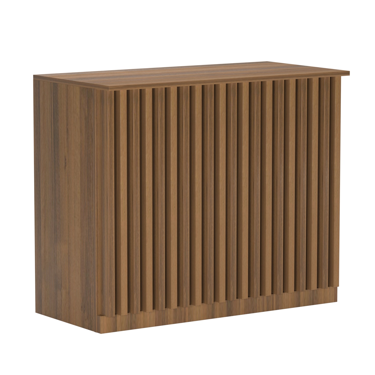 Торговый стол-прилавок широкий с планками серии ВЕРТИКАЛЬ №20 Орех