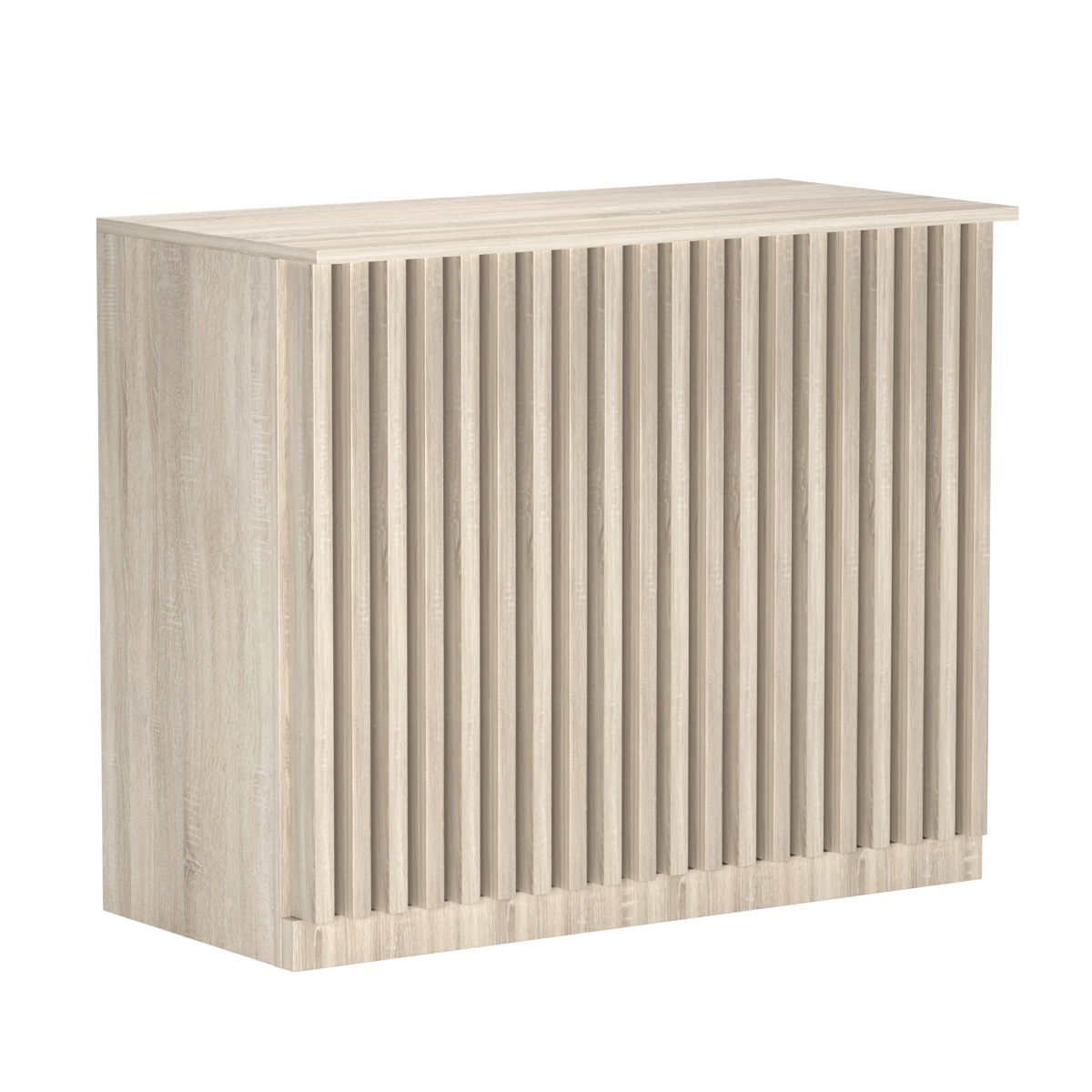 Торговый стол-прилавок широкий с планками серии ВЕРТИКАЛЬ №20 Дуб сонома