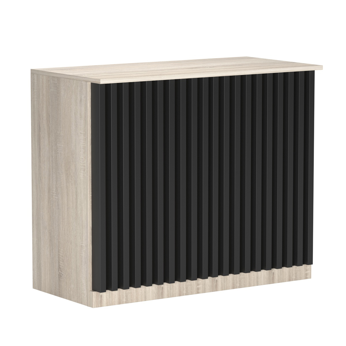 Торговый стол-прилавок широкий с планками серии ВЕРТИКАЛЬ №20 Дуб Сонома + Черный