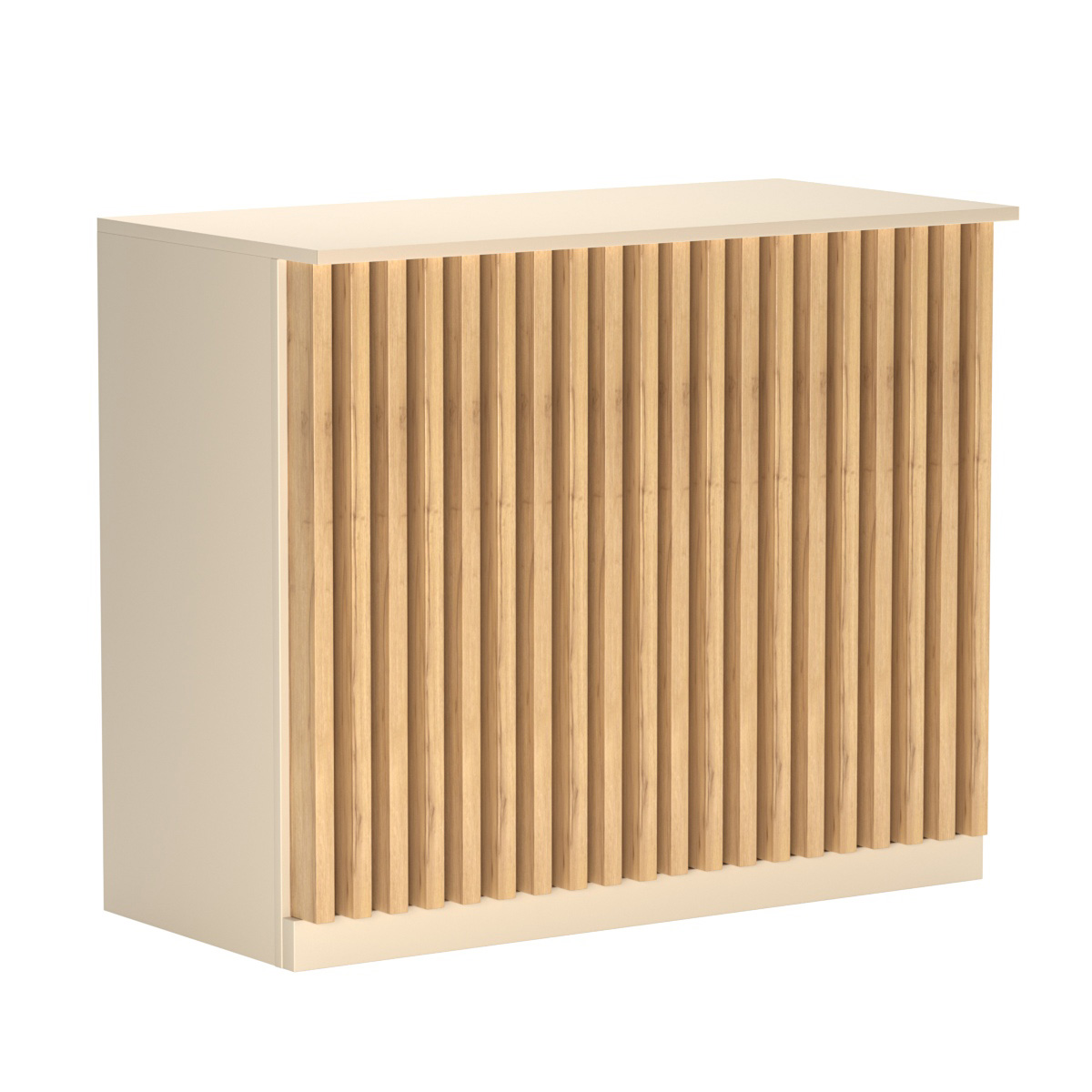 Торговый стол-прилавок широкий с планками серии ВЕРТИКАЛЬ №20 Крем Вайс и Дуб Золотистый