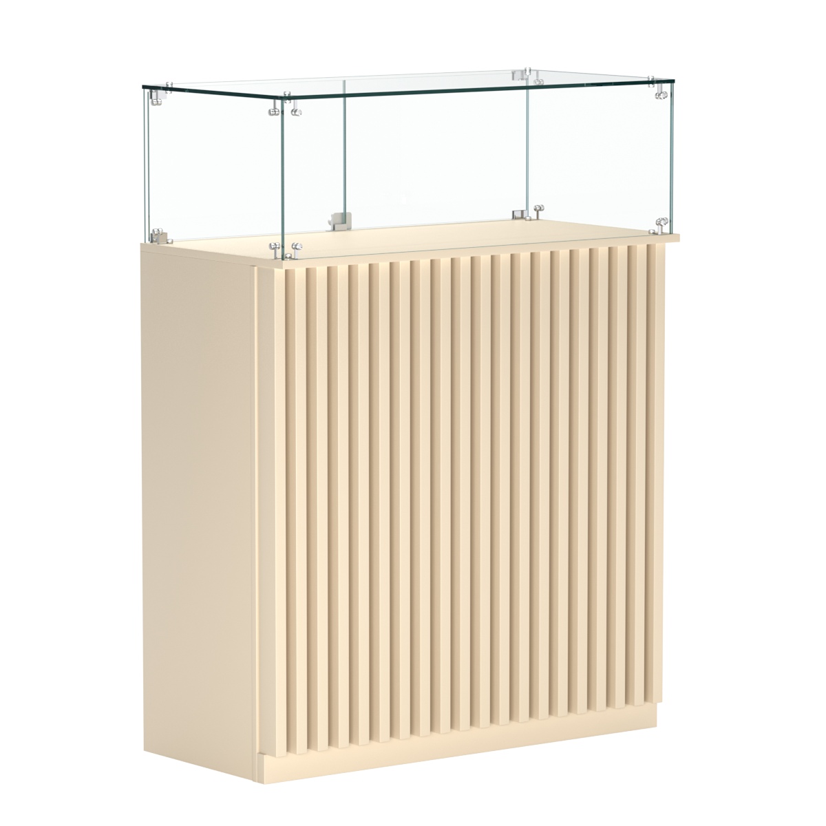 Торговый прилавок прямоугольный с планками и стеклянным колпаком ВЕРТИКАЛЬ №1 Крем Вайс