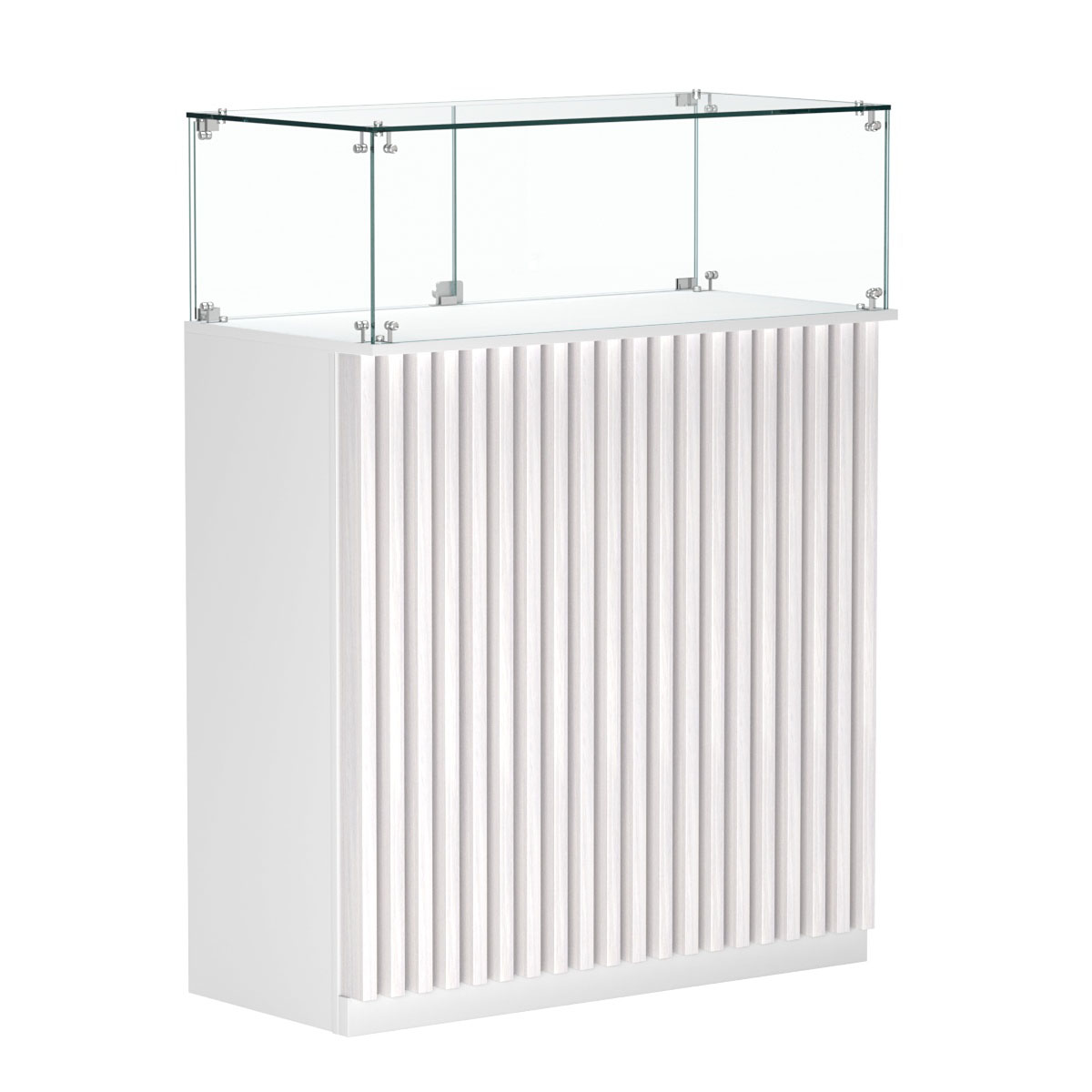 Торговый прилавок прямоугольный с планками и стеклянным колпаком ВЕРТИКАЛЬ №1 Белый