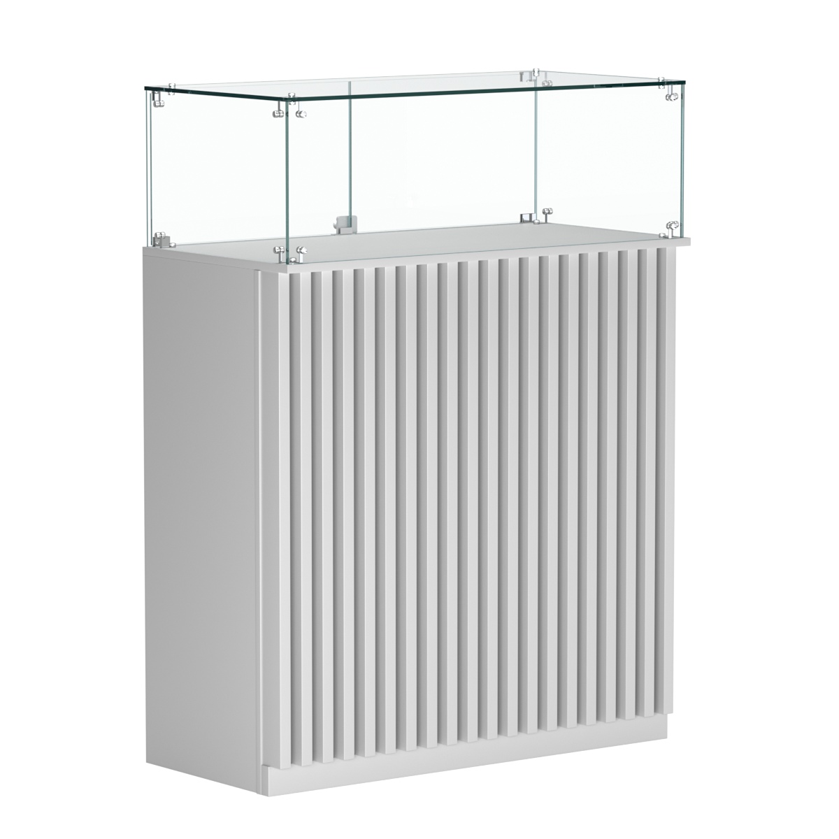 Торговый прилавок прямоугольный с планками и стеклянным колпаком ВЕРТИКАЛЬ №1 Серый