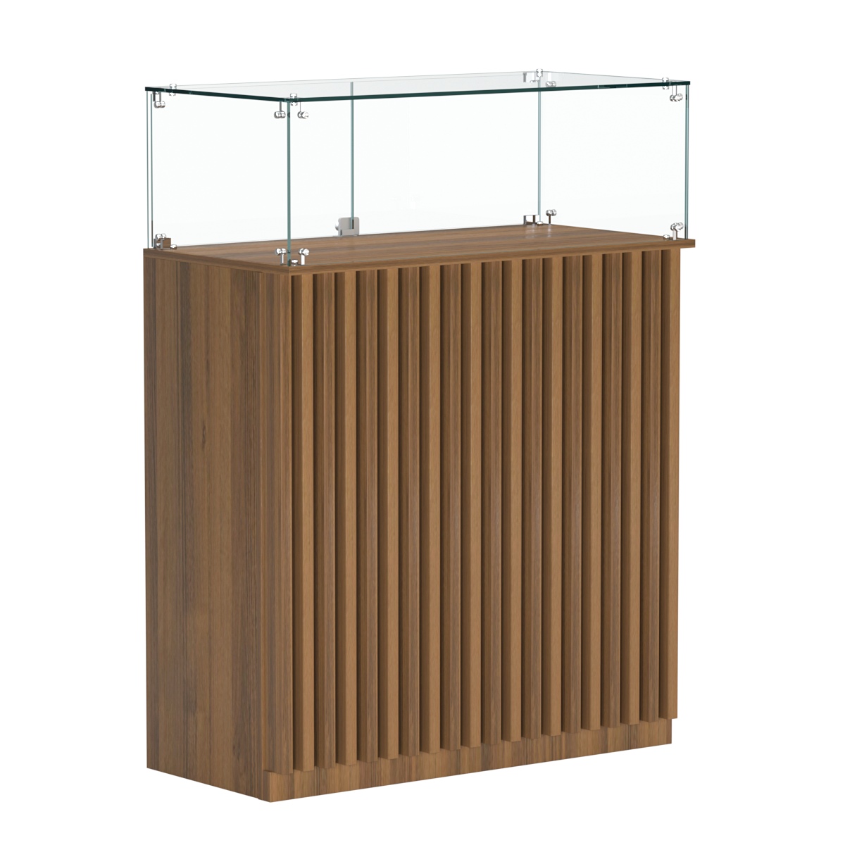 Торговый прилавок прямоугольный с планками и стеклянным колпаком ВЕРТИКАЛЬ №1 Орех